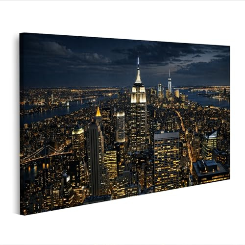 islandburner Bild auf Leinwand Beleuchtete Skyline von New York City bei Nacht als Wandbild - Edition J2
