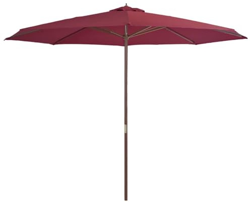 Yisssmeng Holz-Sonnenschirm 350 cm Burgunderrot UV-beständiges Polyester Doppel-Flaschenzug-Mechanismus Robuster Bambus-Hartholz-Mast für Garten Terrasse Balkon