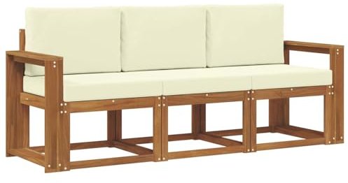 vidaXL Outdoor-Sofagarnitur mit Kissen 3 pcs Natur und Creme, Garten, Moderne, langlebige Gartenbank, Flexibles Möbel für Terrasse, Lounge für gemütliche Stunden