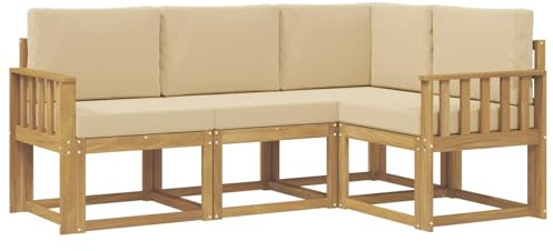 vidaXL Outdoor-Sofagarnitur mit Kissen 4 pcs Weiß und Beige, Garten, modernes Sofa für draußen, Elegante Lounge, strapazierfähige Möbel für Terrasse und Patio