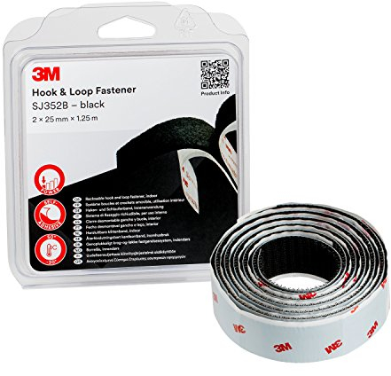 3M Haken- und Schlaufenband SJ352Bbk, wiederlösbares Befestigungssystem - eine einfache Alternative zu Reißverschlüssen, Schrauben, Druckknöpfen, Haken - 2 x 25mm x 1.25m, Schwarz (1-er Pack)