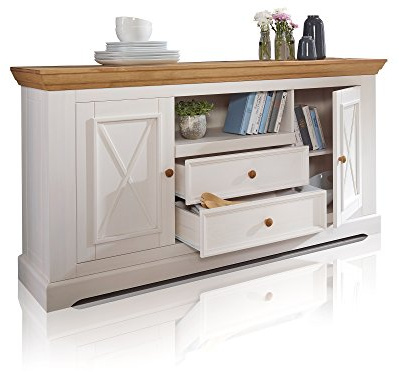 BORNHOLM Sideboard II, Material Massivholz, Kiefer weiss/eichefarbig