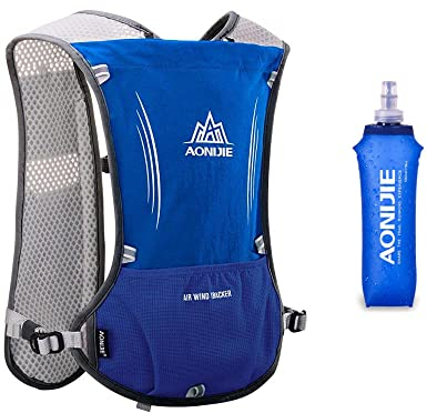 Win.Deeper 5L Sac à Dos Hydratation Marathoner Running Race Gilet d'hydratation (Bleu avec 500ML Water Bouteilles)
