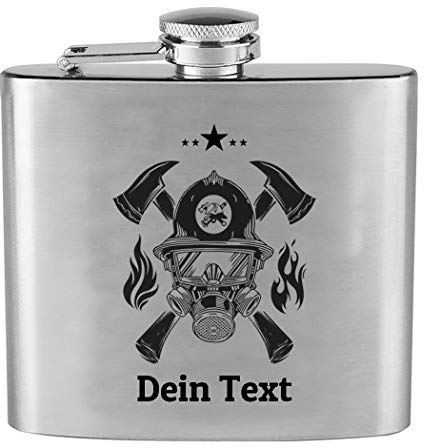 elbedruck Flachmann mit Gravur, Feuerwehr, Original Edelstahl personalisiert, Feuerwehrmann freiwillige oder Berufs-Feuerwehr