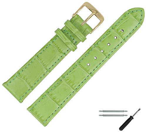 MARBURGER Uhrenarmband 20mm Leder Gruen Gold Alligator Prägung Mit Naht - Montage Set 5282062000220