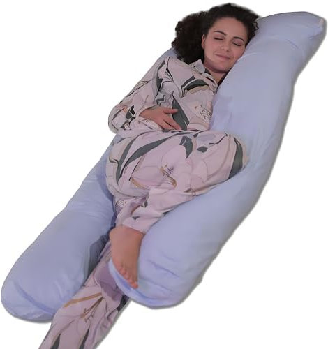 Bananair Coussin de Grossesse et d'allaitement en Forme de U - Oreiller pour Femme Enceinte, Doux & Confortable, Soulage Le Dos et Le Cou - Déhoussable, Lavable en Machine (Bleu, Coton, 140 x 80 cm)
