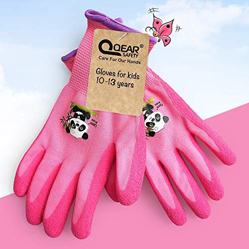 1 Pair Kids 10-13 Years Girl Pink Garden Work Gloves,Knitted Liner,and Latex Rubber Palm Coated for Water/Dirty Resistance (10-13 Years Pink XS)