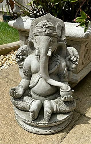 Statue de jardin en pierre de Ganesh orientale | Bouddha reconstitué en plein air