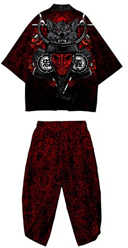 DOSLAVIDA Ensemble de veste kimono japonaise pour hommes, veste élégante ouverte sur le devant avec short, cardigan imprimé de style chinois, 3X-Large