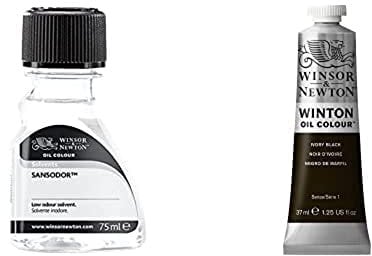 Winsor & Newton RCFVAS250 75ml Sansodor Low Odor Solvent & 37ml Winton Oil Colour Tube - Ivory Black,1414331
