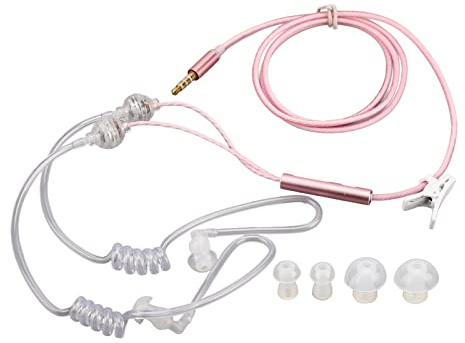 Zunate Akustische Luftschlauch-Kopfhörer, ergonomische 3,5-mm-Luftschlauch-Ohrhörer, strahlungsfreies Luftschlauch-Headset, Geräuschreduzierung für Laptop, Tablet, Walkie-Talkie (Pink)