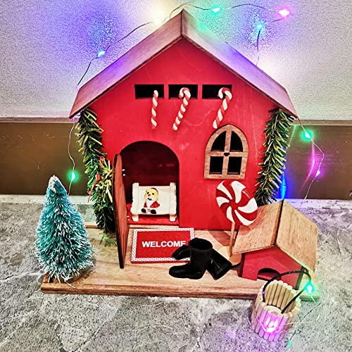 14 Stück Wichtelhaus mit Licht, Wichteltür Zubehör Weihnachten, Wichteltür Set Weihnachten, Weihnachtswichtel Tür mit Licht LED, Weihnachtsdeko Wichtel Bastelset Holz Weihnachtsbaum Zuckerstangen Deko