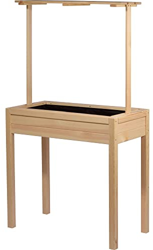dobar® 58255FSCe Hochbeet Florenz Massiv-Holz | Salatbeet mit erhöhter Ablage | Balkonbeet Schmal | Erhöhtes Gemüsebeet inklusive Pflanzvlies | 80 x 40 x 145 cm | Natur