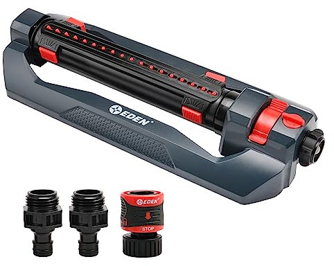 Eden 3-Way Turbo Oscillating Sprinkler for Large Yard and Lawn W/Quick Connector Starter Set-Covers up to 4,000 sq. ft. (Model#94094)