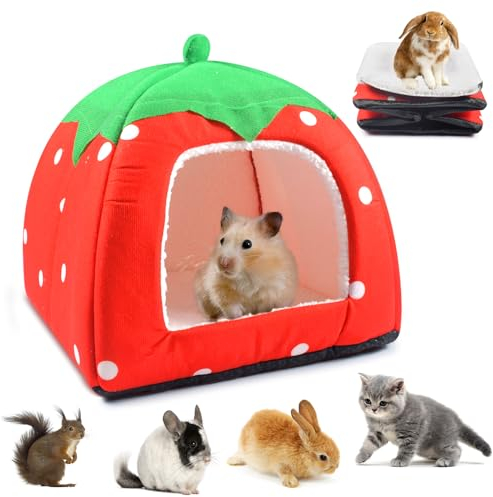 Meerschweinchen Bett,Meerschweinchen Betthöhle, Strawberry Indoor Meerschweinchenkäfig, Waschbarer, Abnehmbarer Schlafsack, Geeignet Für Hamster, Zwergkaninchen (Strawberries)