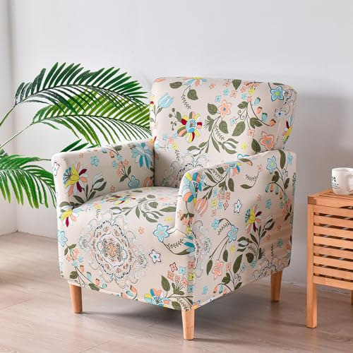OKYUK Stuhlhussen für Bankett, bedruckt, mit Armlehnen, 1 Stück, Stretch-Stuhlhussen für Wohnzimmer, rutschfest, weich, Sesselhusse (gelbe Blume)
