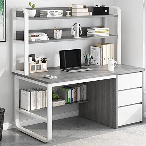 GArcan Computertisch mit Schrank und Regal, Home-Office-Schreibtisch mit 3 Schubladen, industrieller Schreibtisch für Zuhause und Büro (47 Zoll, grau)