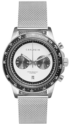 Carlheim Men's Watches Aksel 4005 Silver White Mesh Tachymeter