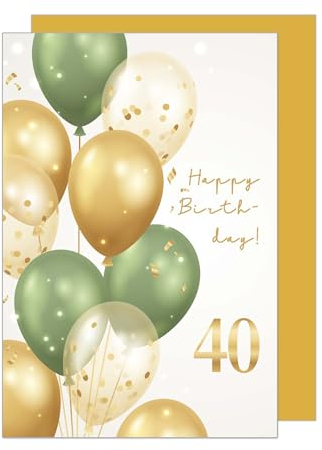 Edition Seidel Premium Glückwunschkarte zum 40. Geburtstag mit Umschlag. Geburtstagskarte Grusskarte Billet Karte Happy Birthday Mann Frau Luftballons Gold (GZ352-40 SW024)