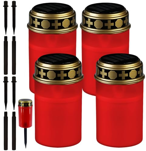 Vegena Lumini Cimitero LED, Lume Funerale a LED, Lumino Cimitero Impermeabile, 4 Pezzi Lumino Led per Cimitero, Lumini Cimitero Led Batteria, Lumino Elettrico per Cimitero per Cimitero