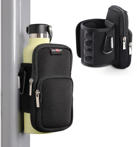 AUPET Accessoires de gym magnétiques – Support pour bouteille de gym, sac de téléphone (noir uni, compatible avec bouteille de 473,6 à 708,7 g)