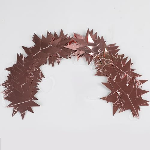 DERAYEE 52 Feet Star Paper Garland, Glitter Star Garland Banner Sparkling Star Bunting Banner for New Year Graduation Wedding Baby Shower Birthday Christmas Party Decor(Rose Gold)
