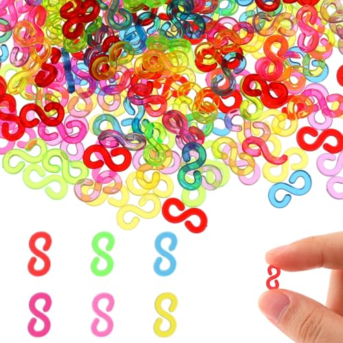 Molain 1000 PCS S Clips Gummiband Armband Clips für Loom Armbänder, Kunststoff Loom Gummiband Clips Armband Verbinder Nachfüllungen Armband Kit für DIY Handarbeit Armbänder machen(Multicolor)