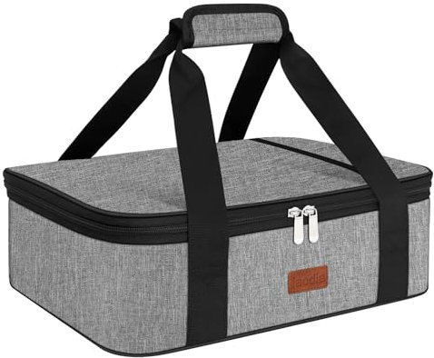 iaodia Borsa termica per casseruola, espandibile, termica, da viaggio, per cibo caldo o freddo, per picnic, grigliate, feste, adatta per pirofile da 22,9 x 35,6 cm (grigio)