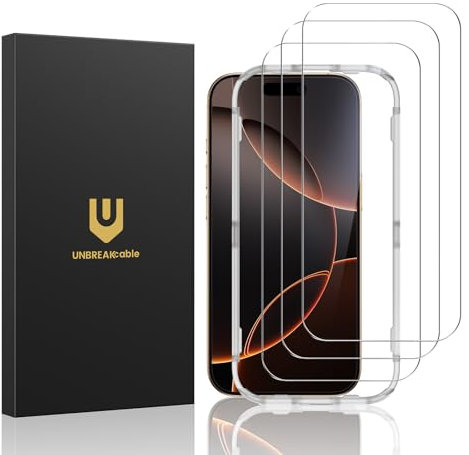 UNBREAKcable Screen Protector for iPhone 16 Pro - 3 Pack, Double Shatterproof HD Tempered Glass [Full Coverage] [Easy Installation Frame] [9H Hardness] [Case Friendly] for Apple 6.3