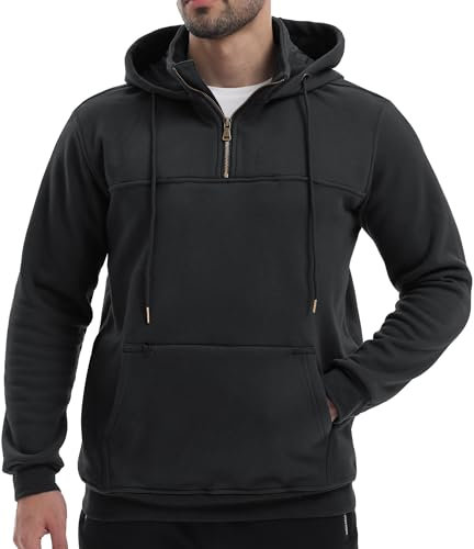 Peakwell Felpa Uomo con Cappuccio e Zip Felpa in Pile Caldo Pullover da Lavoro, Nero, S