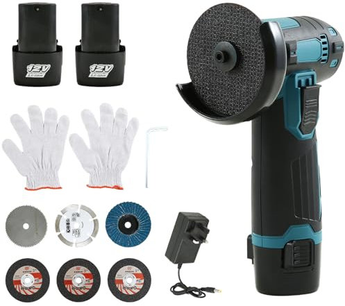 12V Mini Cordless Angle Grinder with 6 Cutting Discs and 2pcs Batteries, 19500RPM, Battery Powered 76mm Mini Angle Grinder Tool for Cutting Polishing and Sharpening