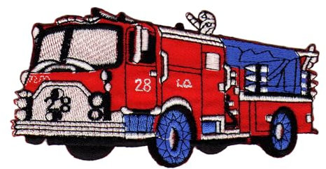 Feuerwehr Auto USA Rot Aufnäher zum aufbügeln oder aufnähen Bügelbild Aufbügler für Kleidung gestickter Bügelpatch Applikation Fire Fighter Patch Größe 12,0 x 6,0 cm
