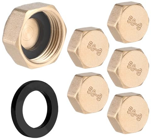 6 PCS Brass Blanking Nut Cap, 3/4 Female Blanking Stop Cap with Washers Radiator Valve Caps Plumbing Fittings for Washing Machine Radiator Valve Faucets Tap