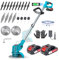 X-COTEC Rasentrimmer mit Akku, 21V Akku Rasentrimmer mit 2 Akkus, 4 in 1 Rasentrimmer Elektrisch, Motorsense Elektro-Trimmer mit 4 Klingentypen, 90° Schwenkbarer Kopf für Rasen Garten Beschneiden