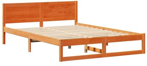 vidaXL Bettgestell mit Kopfteil Braun 140 x 200 cm Massivholz Kiefer, Moderner Holzbettrahmen, Stabiler Schlafplatz, minimalistisches Schlafzimmer, rechteckiges Design, praktische Kopfstütze