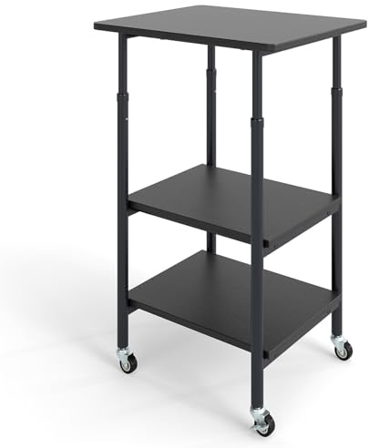 HOMASIS 3-stufiger Druckerständer, Druckertisch mit Rollen, Druckerwagen höhenverstellbar 12 cm, Rollcontainer 20kg belastbar, Druckerregal Rollwagen Maschinenständer für Büro (Schwarz)