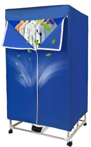 Secadora de ropa eléctrica, armario portátil de 1500 W, secador de aire caliente con tiempo, calefacción de 5 capas, gran capacidad, ahorra espacio para apartamento, hogar, viajes, 150 cm, azul