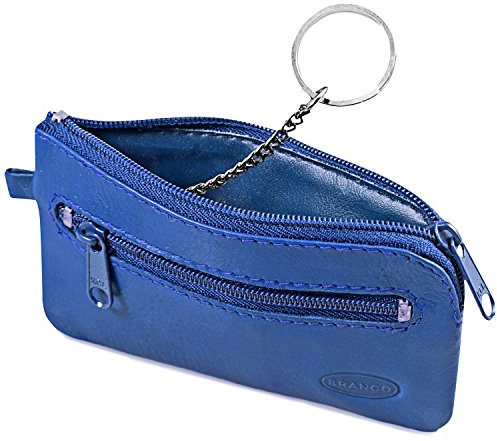 Großes Schlüsseletui, Schlüsselmäppchen, Echt-Leder, für Damen und Herrn, Azur-Blau, Branco 018