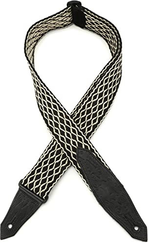Levy's Leathers MSSC80-BLK/WHT, schwerer Gitarrengurt mit kontrastierendem gewebtem Rand, Lederenden im Cowboystiefel-Design, 5,1 cm