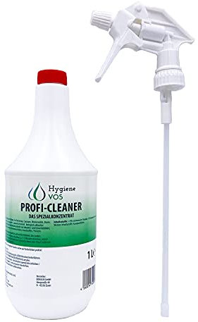 HYGIENE VOS Profi Cleaner Spezialkonzentrat 1 Liter mit 1 neuem Überkopfsprüher. Spezieller Reiniger für Haushalt, Wohnwagen, Wohnmobil, Caravan