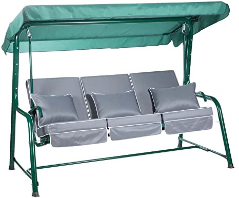 Alfresia Turin 3 Seater Reclining Garden Swing Seat with Adjustable Canopy and Classic Cushions, Heavy Duty Outdoor Patio Swing Seat Supporting up to 250 kg