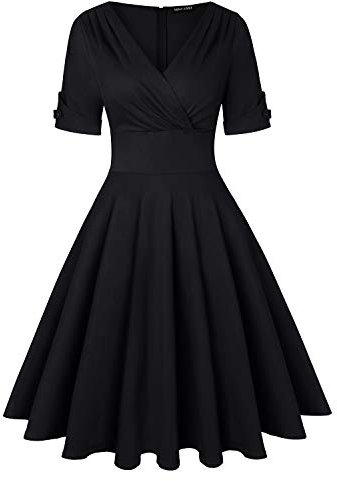 Women's Audrey Hepburn Vintage Style Rockabilly Swing Dress (Black,Size L)