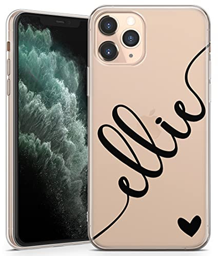 Personalised Phone Case for iPhone 11 Pro Max - Clear Soft Gel TPU Custom Cover Colour Heart and Diagonal Design Name Initials Your Text - Black