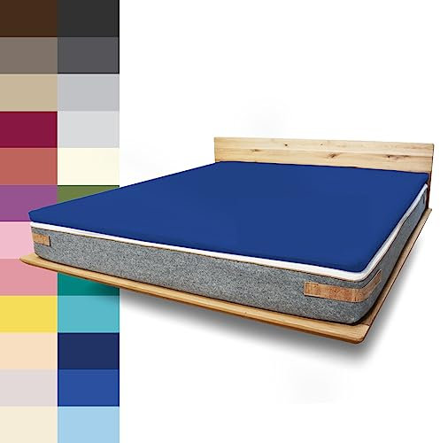JONA SLEEP Topper Spannbettlaken (200x200 cm) Baumwolle Blau, 220 g/m² - Bezug für Topper & Boxspringbett, Öko Tex zertifziert, Made in Austria