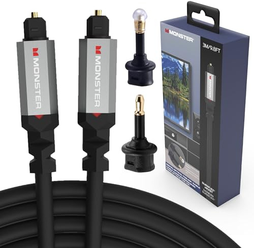 Monster Gen2 Essentials Digital Optical Toslink Cable - Crisp and Clear Surround Sound for Home Theaters and Streaming or Gaming Systems - 9.8 Feet Black Cable