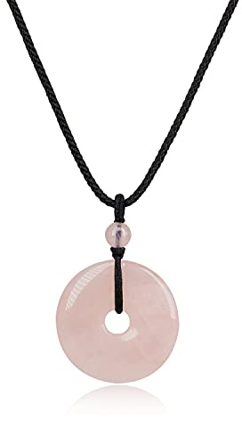 COAI Collana Unisex con Pendente Ciambella Ping'An Kou in Quarzo Rosa Laccio Regolabile