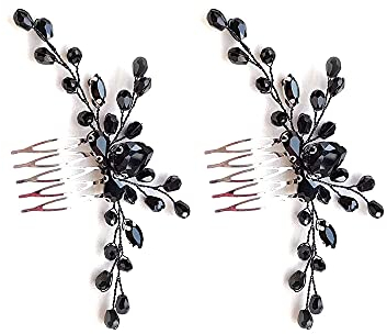 Haarspange für Damen, mit Strasssteinen, Schwarz, 2 Stück