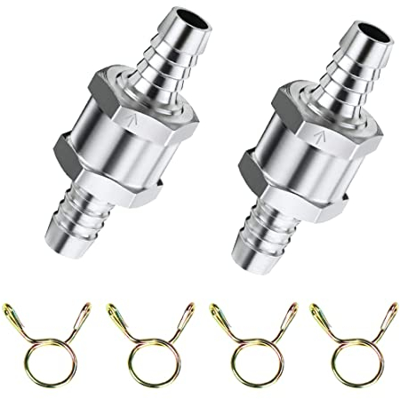 Kraftstoff Rückschlagventil, 8 mm Aluminium Ventil Rückschlagventil, Rückschla Rücklaufsicherung Benzin, mit 10 mm Federklammer, für Auto Vergaser Niederdrucksystem, 2 Stück