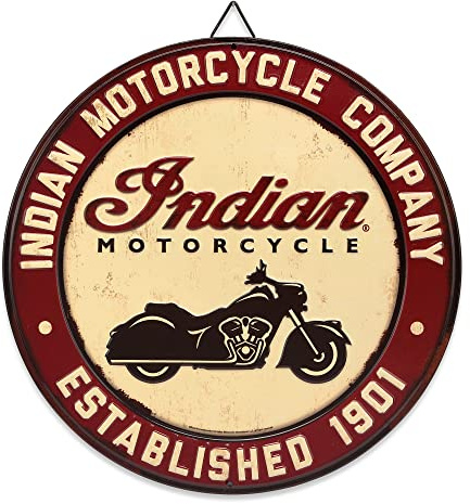 Open Road Brands Indian Motorcycle Company rundes Metallschild – Vintage indisches Motorrad Firmenschild für Garage, Geschäft oder Männerhöhle