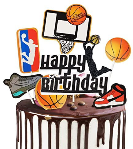 SHAMO 7 Stück Tortendeko Basketball, Basketball Black Glitter Dekorationen, Basketball Kuchen Thema Party Deko, für Mann, Jungen, Kinder Basketball Geburtstagstorte Dekoration